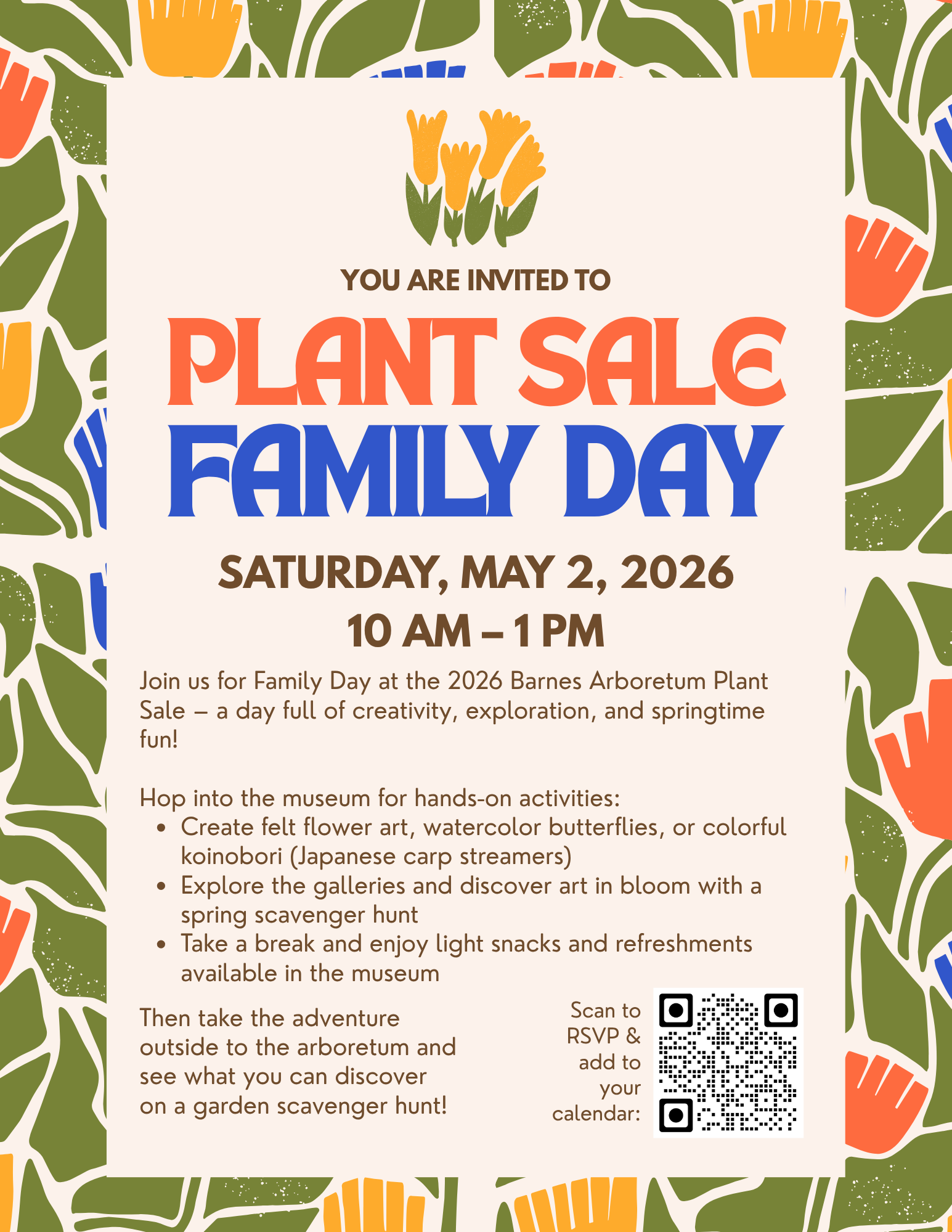 A flyer for Plant Sale Family Day on May 2, 2026.