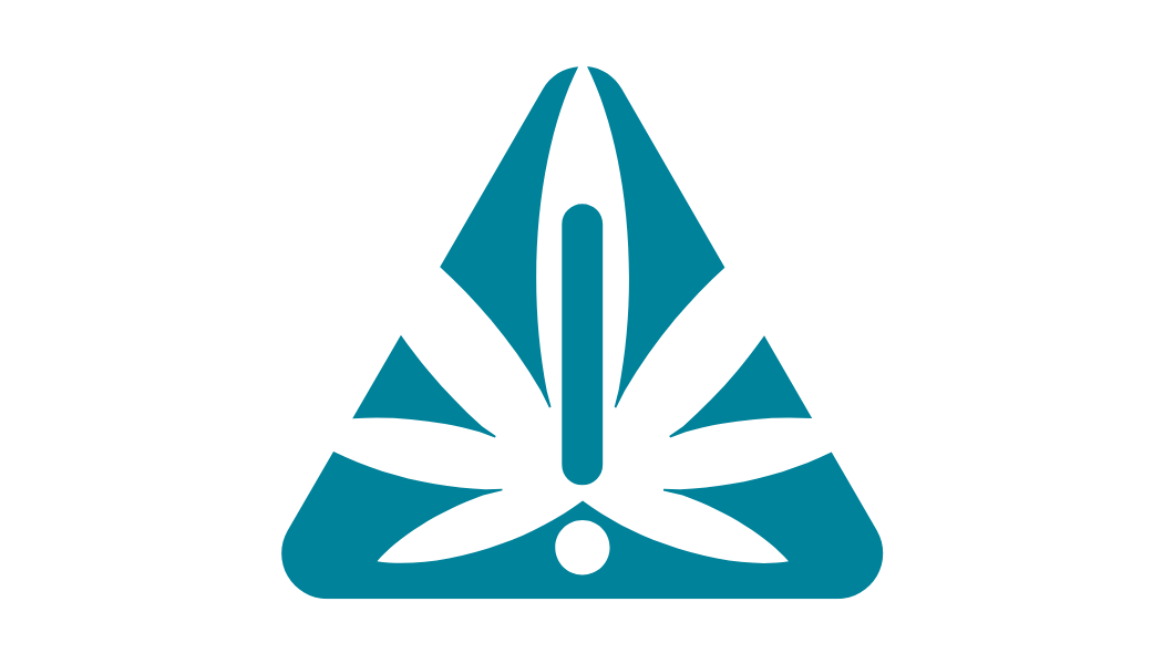 Teal warning sign with a cannabis symbol