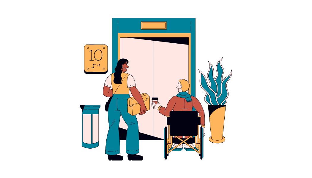 Graphic of people waiting for the elevator
