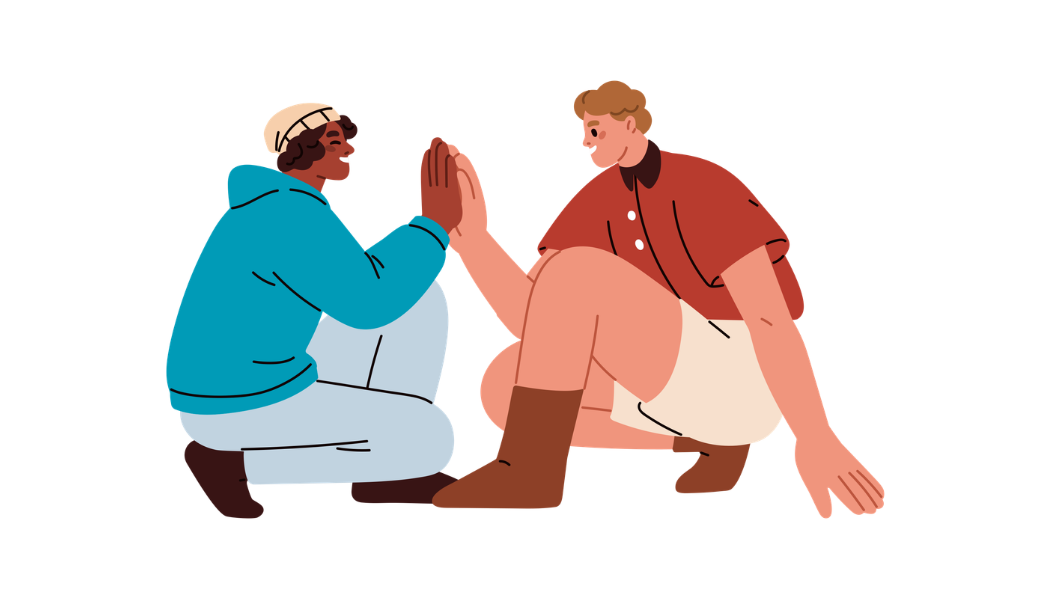 Graphic of two friends caring for each other