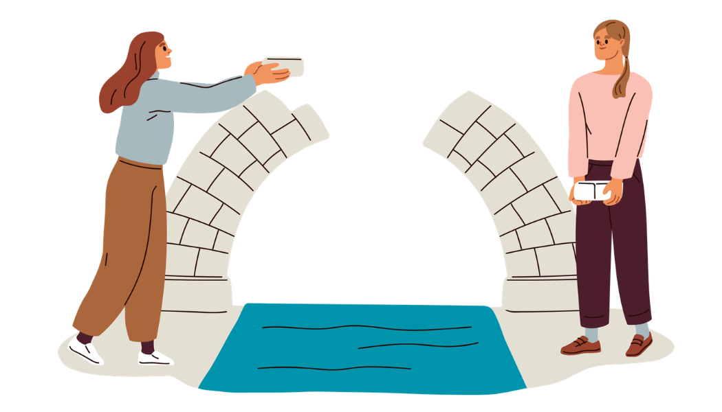 graphic of two people building a bridge