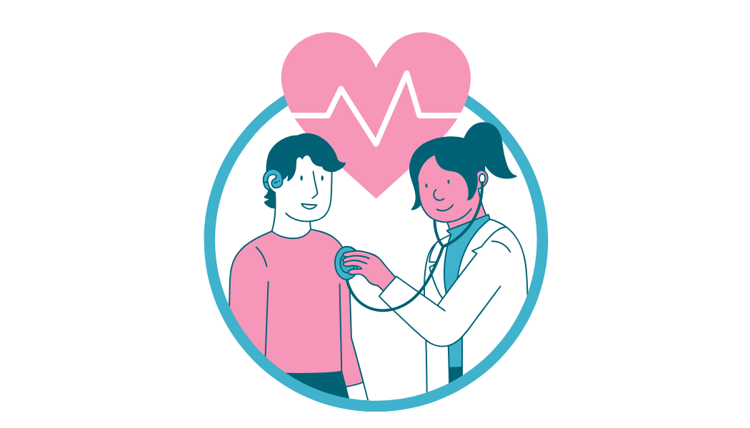 Graphic of a doctor listening to a patient's heart