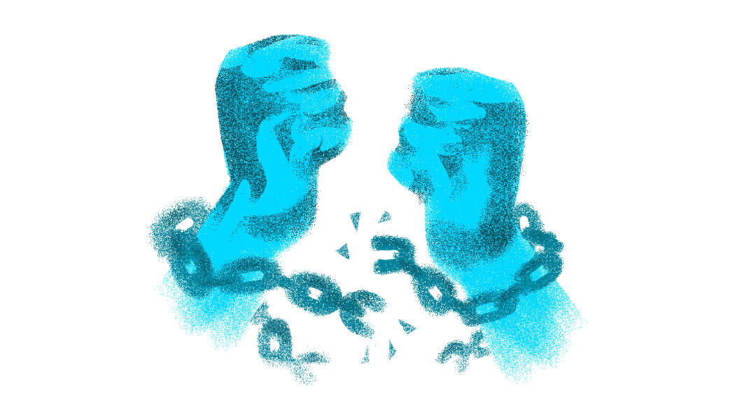 Graphic of a person breaking chains