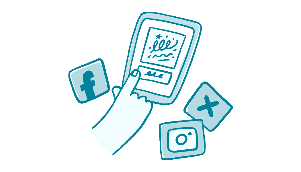 Graphic of a person scrolling on social media