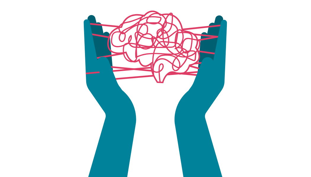 Graphic of a brain being held between two hands
