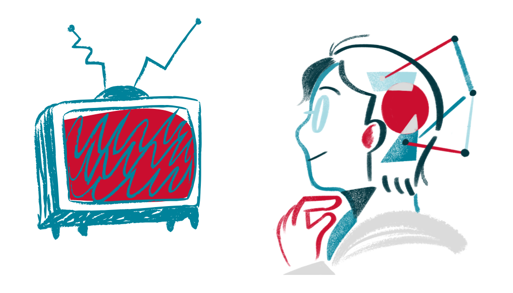 Graphic of a man watching TV and his brain being affected