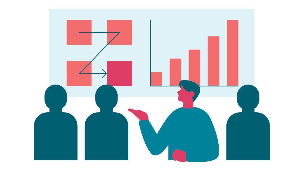 Graphic of a man talking about a graph