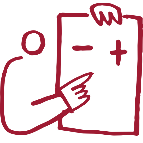 Icon of a person holding a pros and cons list