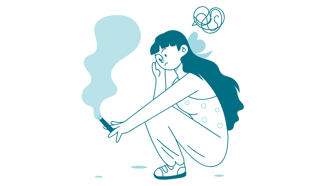 Woman looking stressed and smoking