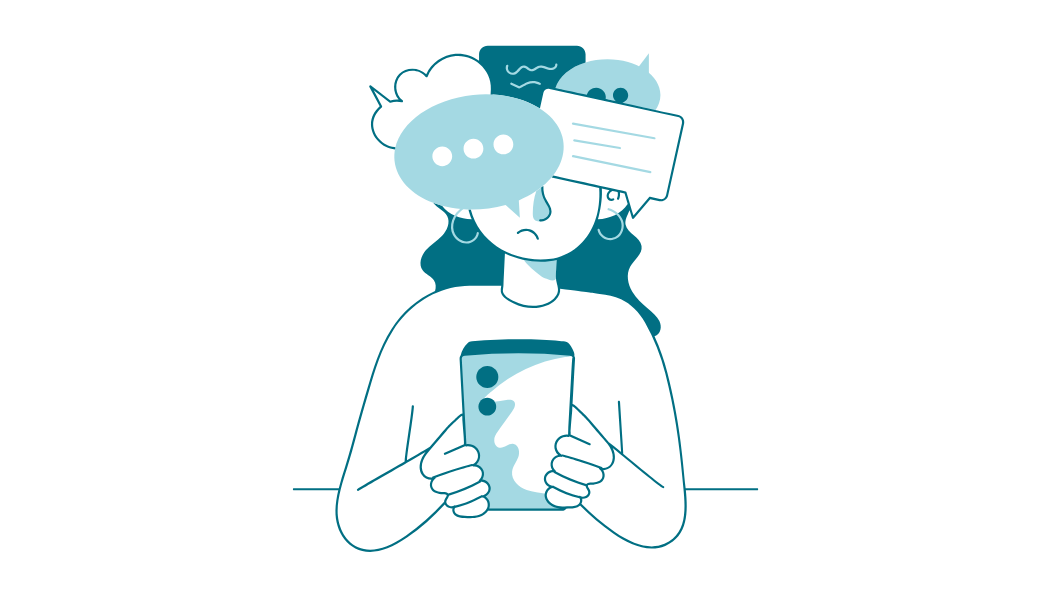 Woman overwhelmed by notifications