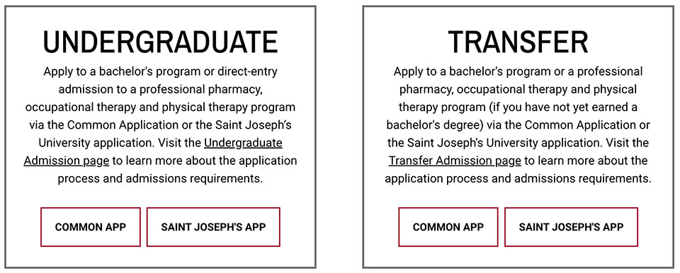 Information for applying to Saint Joseph's University as an Undergraduate or Transfer student