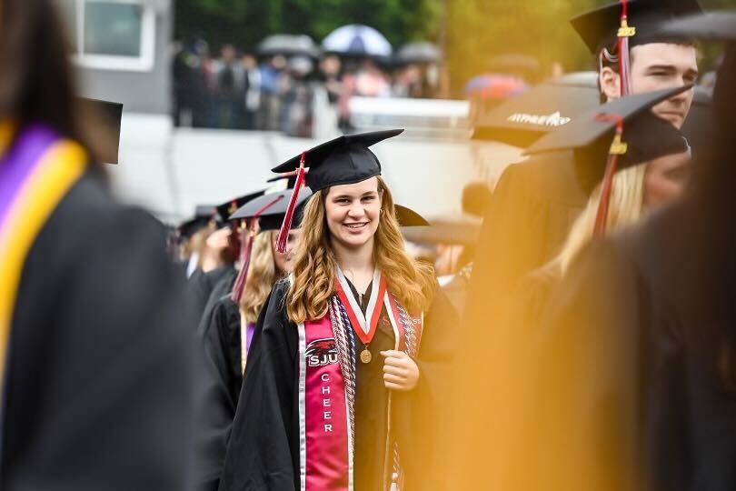 Female Saint Joseph's undergraduate student at commencement