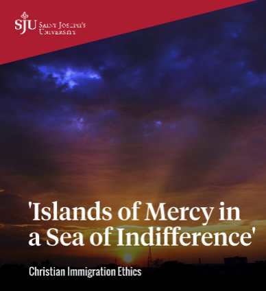 Sunset with the text "Islands of Mercy in a Sea of Indifference: Christian Immigration Ethics"