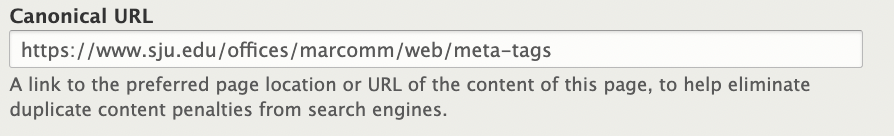 Canonical URL field in metatag Drupal form
