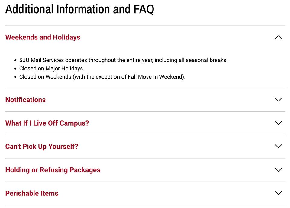 Answers to Frequently Asked Questions regarding the Saint Joseph's University mailroom