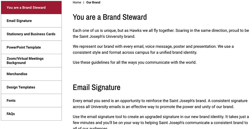 Information about the use and stewardship of Saint Joseph's University branding