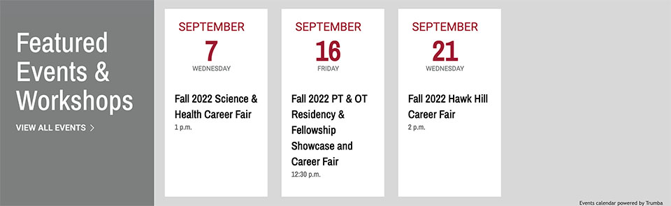 Listing of events offered by the Career Center at Saint Joseph's University
