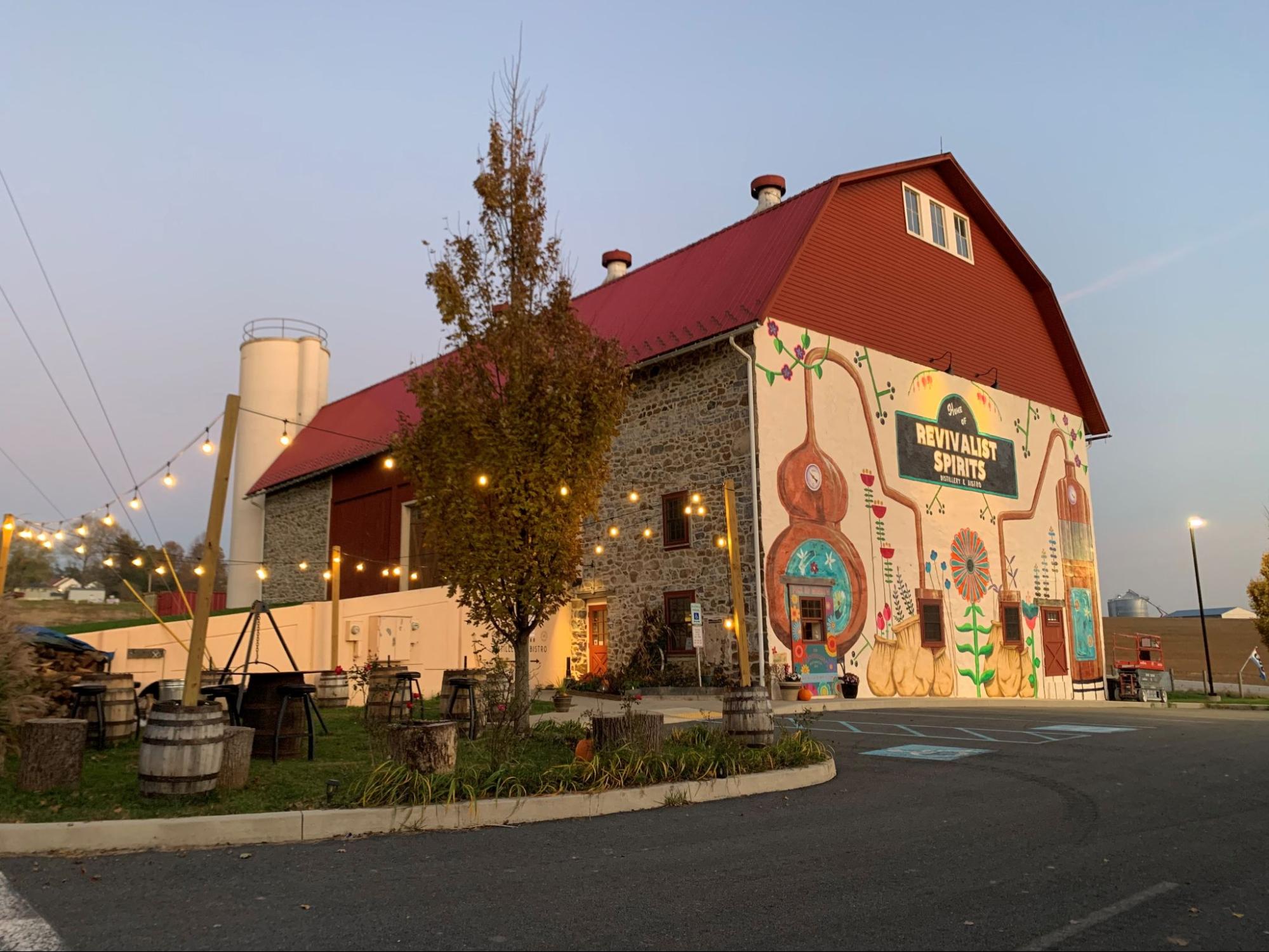 Revivalists Spirts barn at dusk