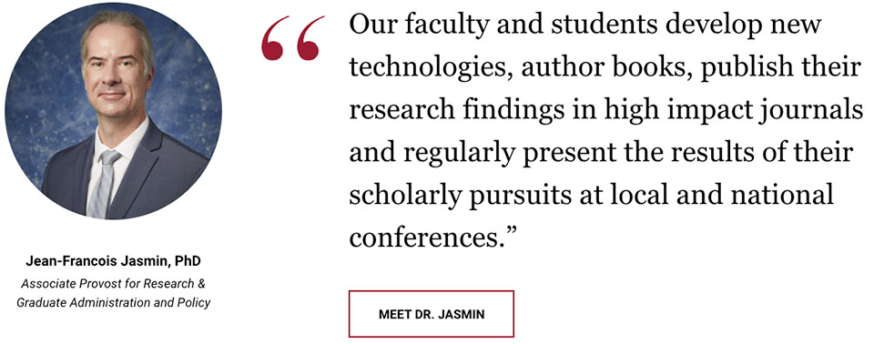 A quotation about the value of research at Saint Joseph's University
