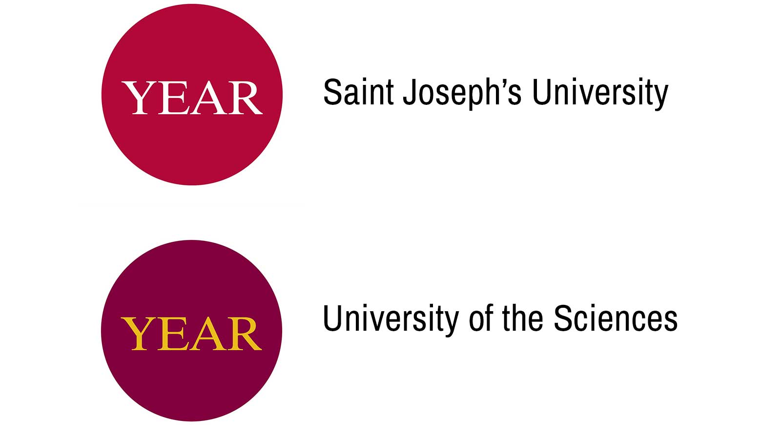 a red circle signifying saint joseph's university and a maroon circle signifying university of the sciences