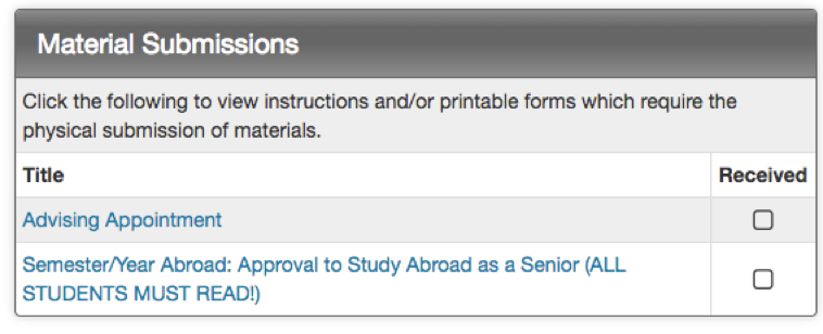 material submissions section of the sju study abroad application