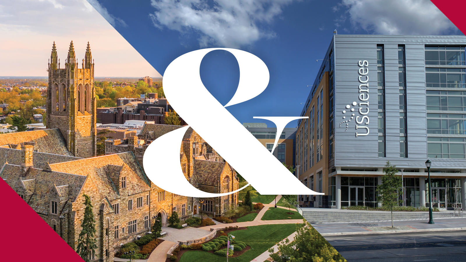 Saint Joseph's and University of the Sciences' campuses connected with an ampersand