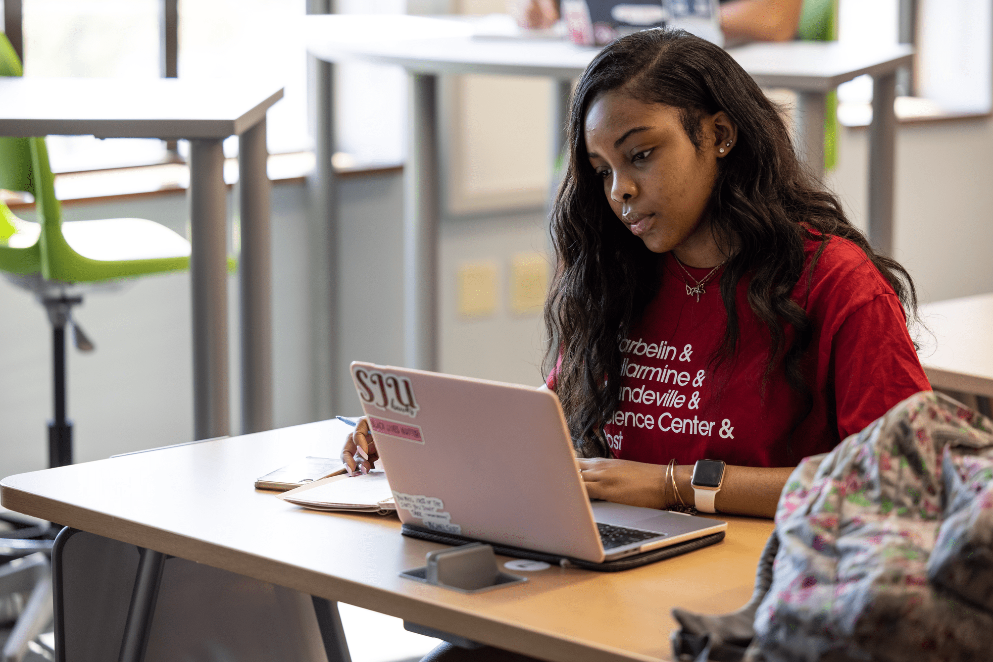 Student studying in library