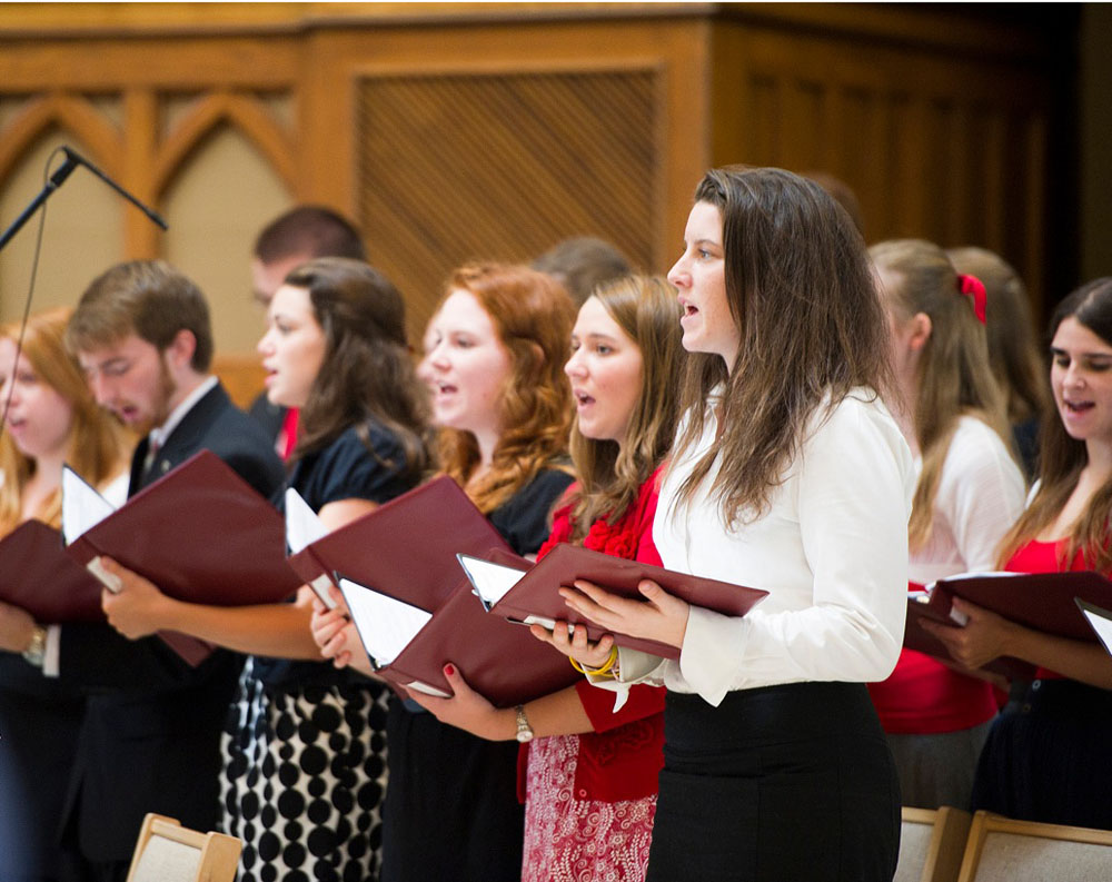 A choir singing in the Chapel of St Joseph