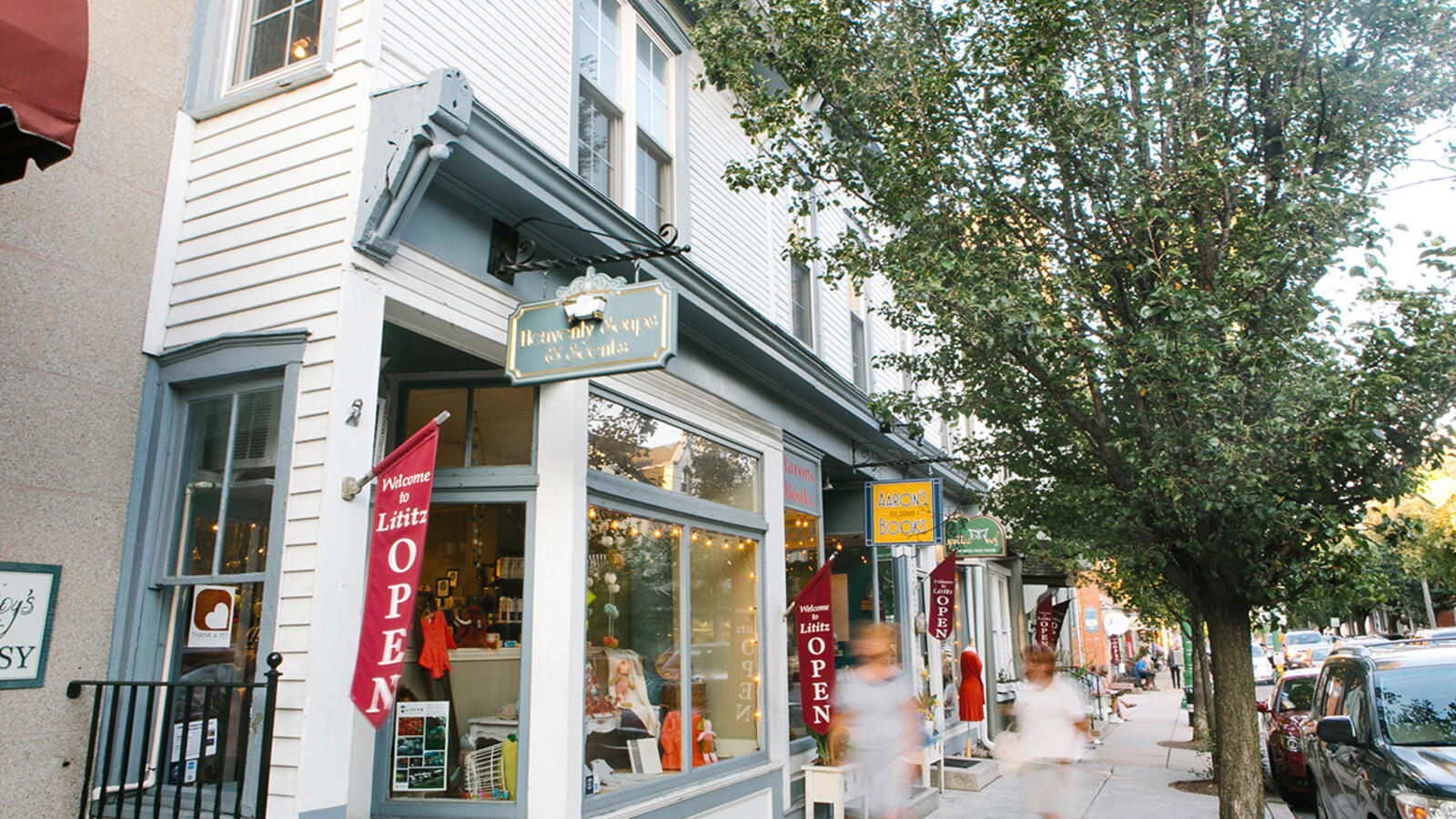 A row of old timey shops