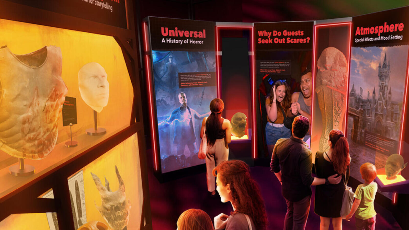 People looking at a rendered dinosaur