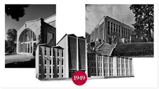 Historic photos of campus buildings at Saint Joseph's University