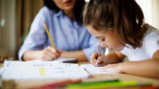 Adult tutoring a child