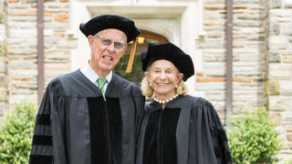 Along with her husband James J. Maguire ’58, Frances Maguire was awarded an honorary degree during Saint Joseph's 2014 commencement exercises.