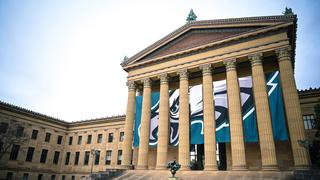 Philadelphia Museum of Art decorated with Eagles team banner