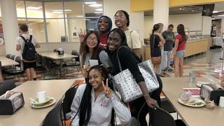 rs students at village lunch