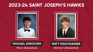 Two students headshots for 2023-24 SJU mascots for men's and women's basketball