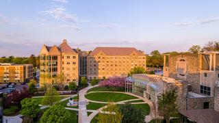 Saint Joseph's Hagan Arena and Mandeville Hall during sunrise
