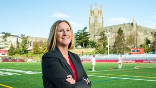 the history of ghost stories Jill Bodensteiner standing on Sweeney Field