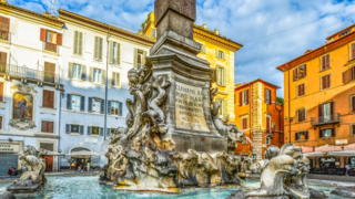 Giacomo della Porta's Fontana del Pantheon in Piazza della Rotonda, Rome, Italy