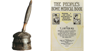 African Mortar and Pestle (left) and Home Medical Book from 1917 (right)