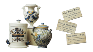 Honey, Aloe & Leech Apothecary Jars (left) and Wine and Gin Labels (right)