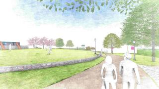 Rendering of students on Kelly Plaza at Saint Joseph's University