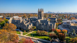 Spire of Barbelin Hall on the Hawk Hill campus