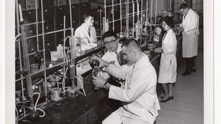 Chemistry students working in a lab, 1963.
