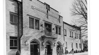Front view of Saint Joseph's College Field House, 1949.