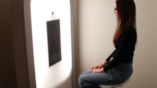 Woman using the Career Center Photo Booth