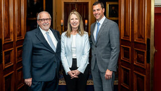 DiAngelo and President McConnell pictured here with Rob Almond, EMBA ’04, CEO of NEST, at the April 2024 Haub Hall of Fame dinner.