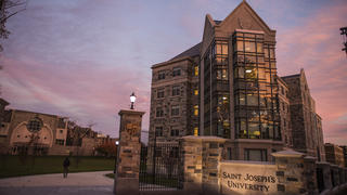 Saint Joseph's University's Villiger dorm at sunset