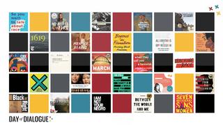 collage of diversity-related book titles