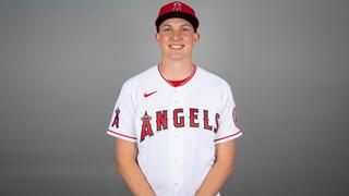 Hayden Seig '20 poses in his Angels baseball uniform and hat